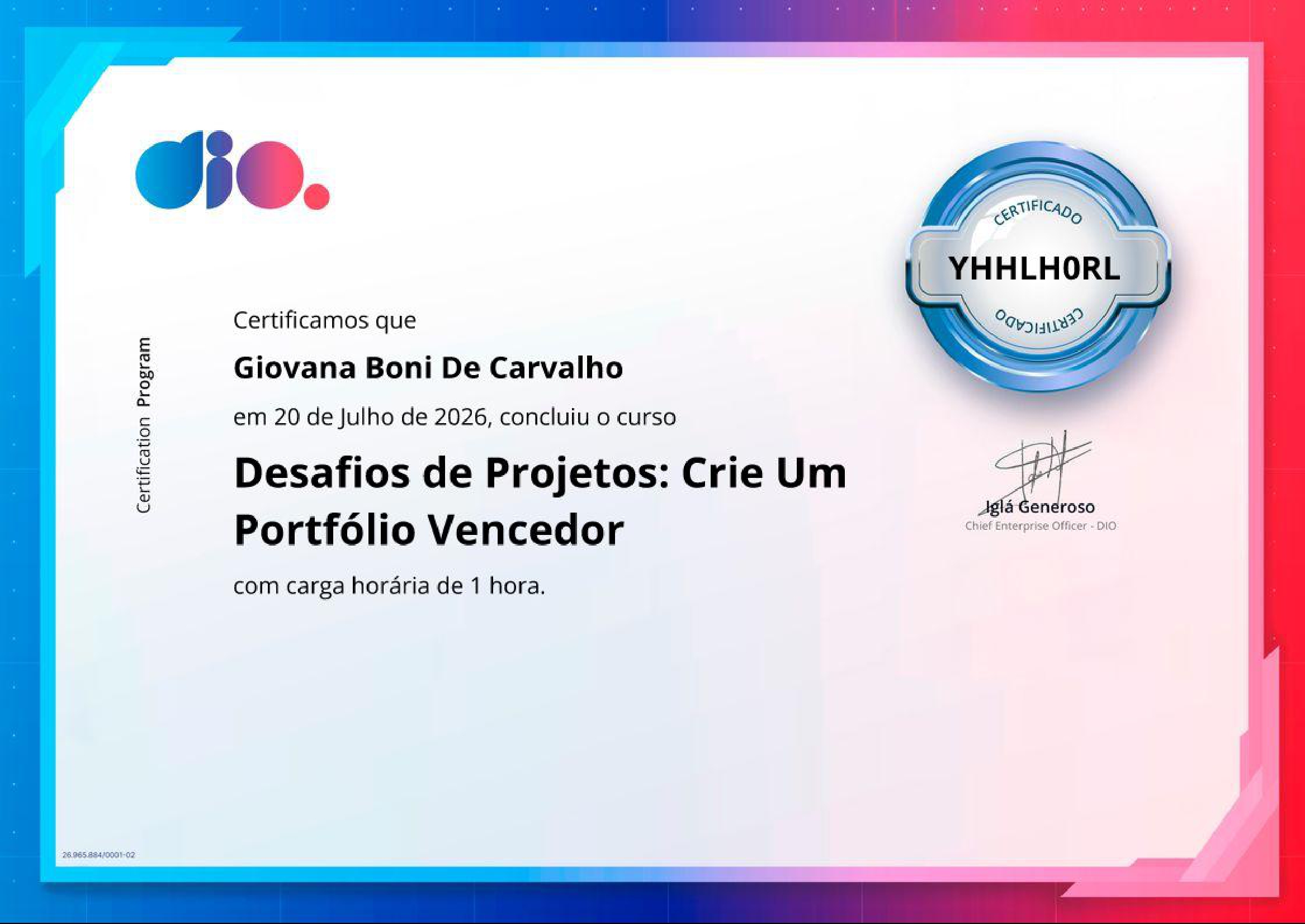 Certificado Portfólio - DIO